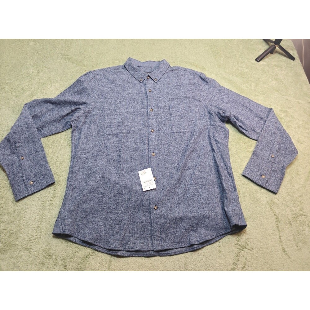NWT Wallin & Bros Men's XL Button Down Shirt Blue Navy Grindle 50" Chest